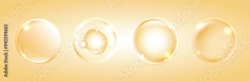 Collagen serum, water drops of liquid on orange background. pink collagen serum bubbles. beauty product, moisture. skin care cosmetic hydration spots solution. vitamin C. vector design.