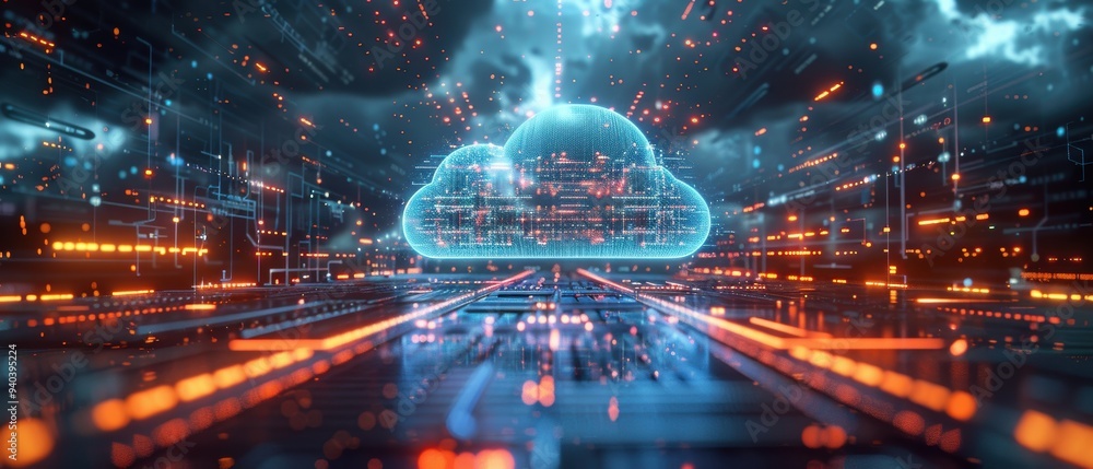 Futuristic Hologram of Cloud Computing Network Architecture Futuristic Hologram of Cloud Computing Network Architecture