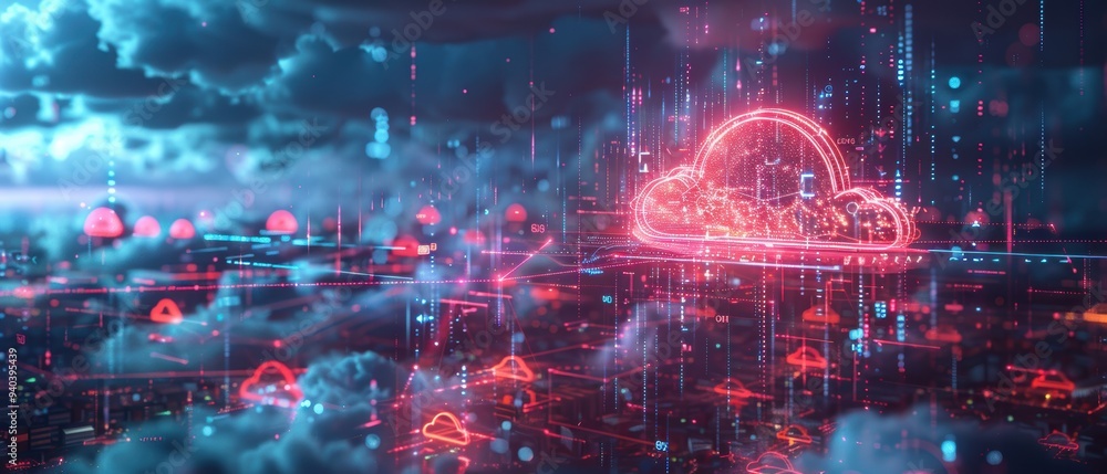 Futuristic Hologram of Cloud Storage and Data Transfer Concept Futuristic Hologram of Cloud Storage and Data Transfer Concept
