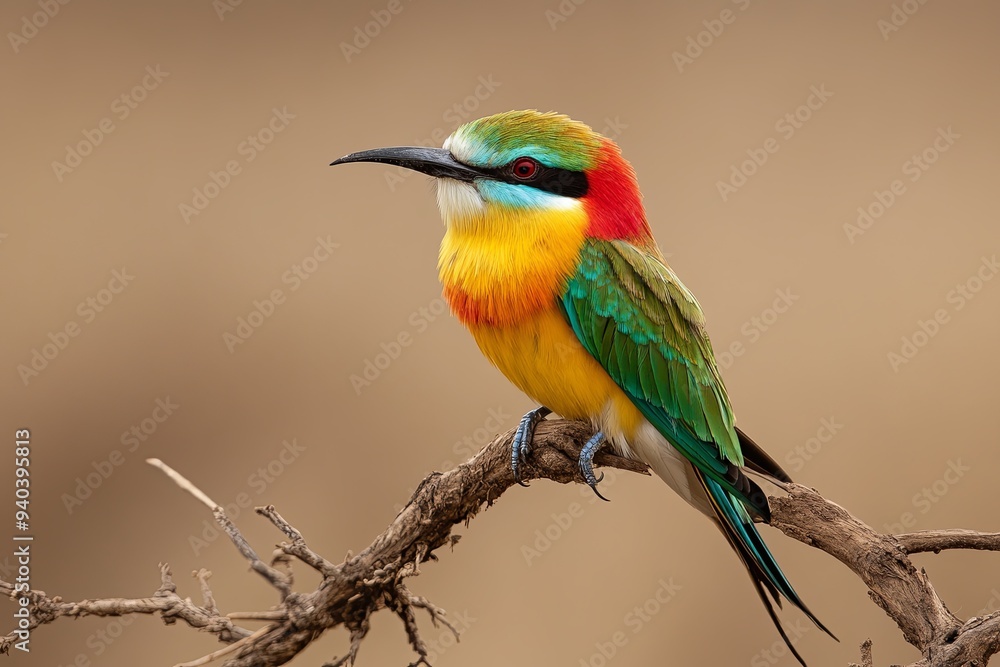 Obraz premium Colorful bird perched on a branch with a blurred background.