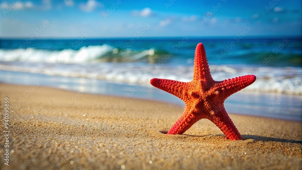 Red starfish resting on a sandy beach , starfish, red, beach, sand, ocean, marine life, wildlife, seashore, tropical, underwater Red starfish resting on a sandy beach , starfish, red, beach, sand, ocean, marine life, wildlife, seashore, tropical, underwater