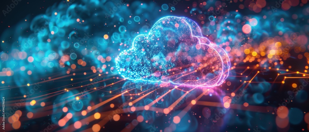 Futuristic Hologram of Cloud Network and Data Exchanges