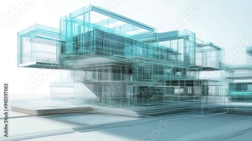 Modern architecture development with holographic plans