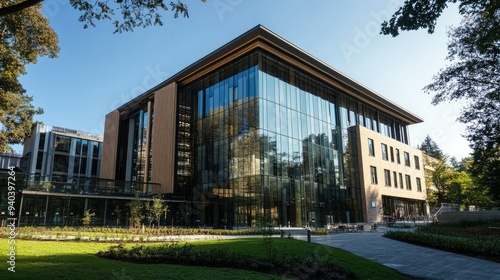 Modern university building with glass walls