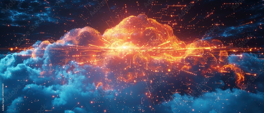 Futuristic Hologram of Cloud Network with Real-Time Data Transfer Visualization Futuristic Hologram of Cloud Network with Real-Time Data Transfer Visualization