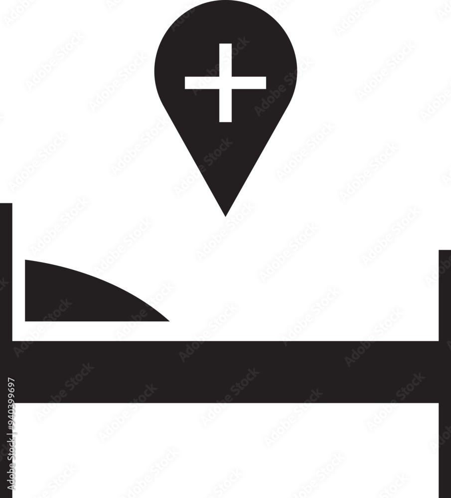 Fototapeta premium Hospital bed icon in trendy flat style. Patient bed vector. Medical treatment. stretcher bed, recovery filled style suitable for mobile app, and website UI design isolated on transparent background.