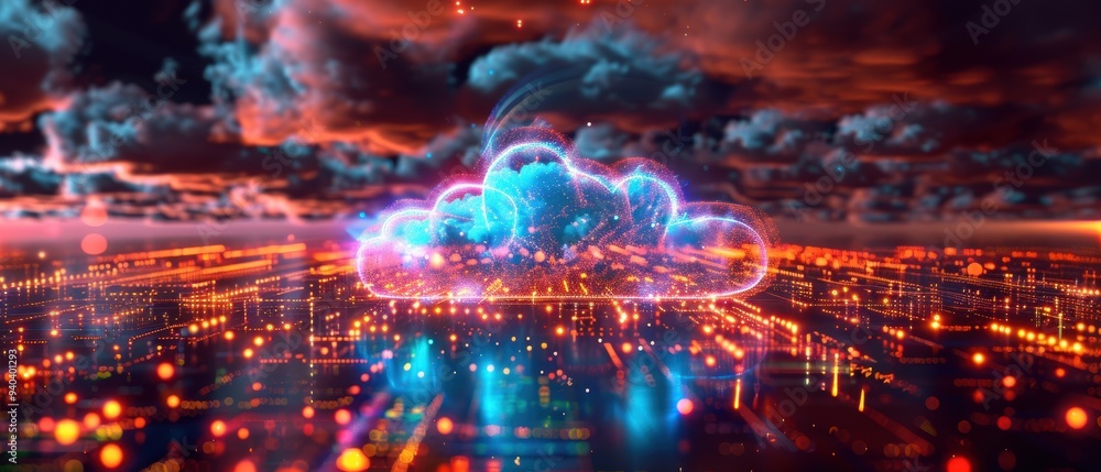Futuristic Hologram of Vibrant Cloud Computing Infrastructure Concept Futuristic Hologram of Vibrant Cloud Computing Infrastructure Concept