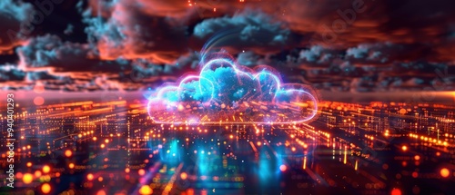 Futuristic Hologram of Vibrant Cloud Computing Infrastructure Concept