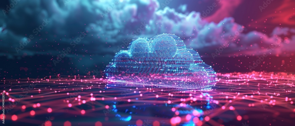 Digital Futurism: Holographic Virtual Cloud Network with Interconnected Data Points and Streams. Digital Futurism: Holographic Virtual Cloud Network with Interconnected Data Points and Streams.