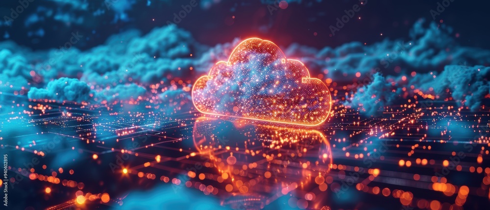 Futuristic Hologram of Cloud Computing Network Ensuring Secure Data Transmission Futuristic Hologram of Cloud Computing Network Ensuring Secure Data Transmission