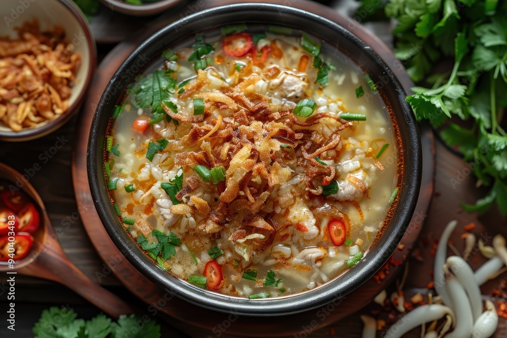 Delicious bowl of Asian rice soup Delicious bowl of Asian rice soup
