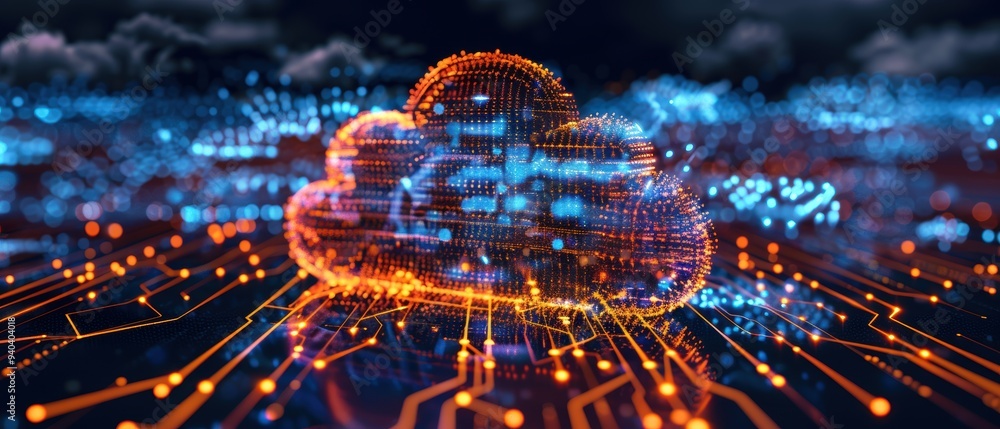 Digital Transformation: Futuristic Hologram of Dynamic Cloud Computing Data Visualization Digital Transformation: Futuristic Hologram of Dynamic Cloud Computing Data Visualization