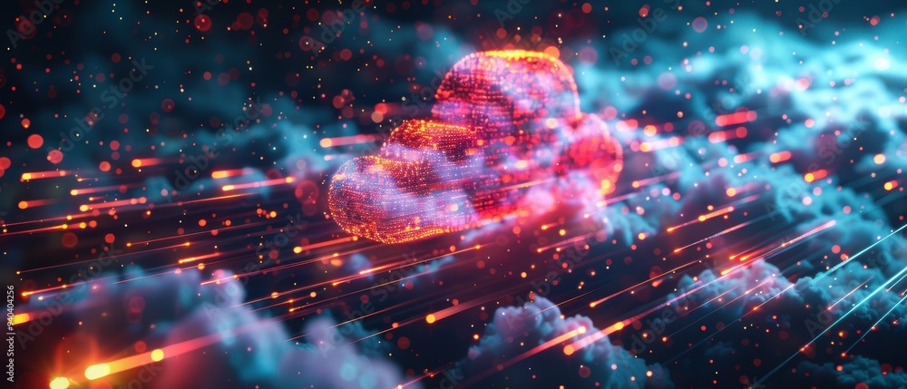 Futuristic Hologram Displaying Real-time Cloud Services Data Flow Futuristic Hologram Displaying Real-time Cloud Services Data Flow
