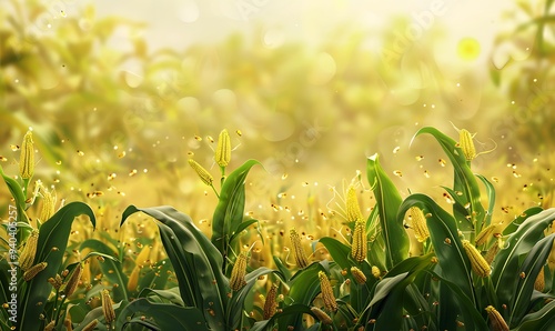 Agriculture corn field with sweet corn seeds, of free space for your texts and branding.