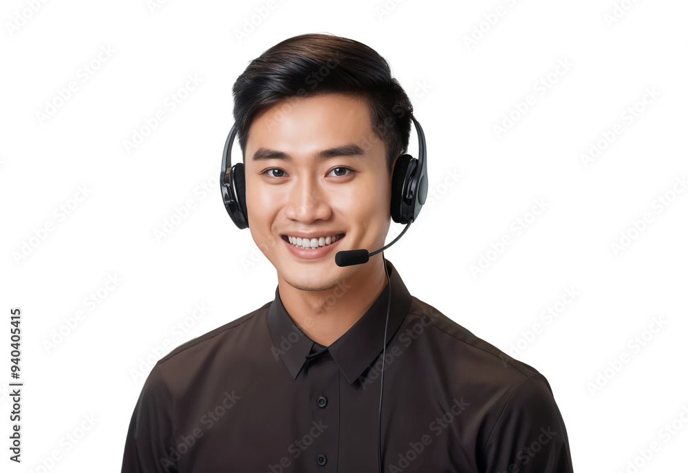 Smiling male call center operator worker with a headset, isolated on transparent background Smiling male call center operator worker with a headset, isolated on transparent background