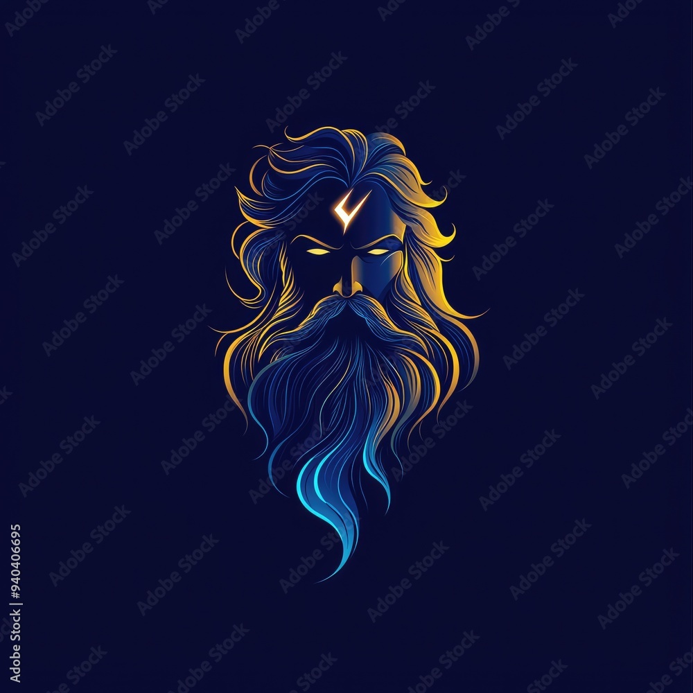 Ethereal Poseidon, Mystical god of the sea with flowing golden hair and beard Ethereal Poseidon, Mystical god of the sea with flowing golden hair and beard