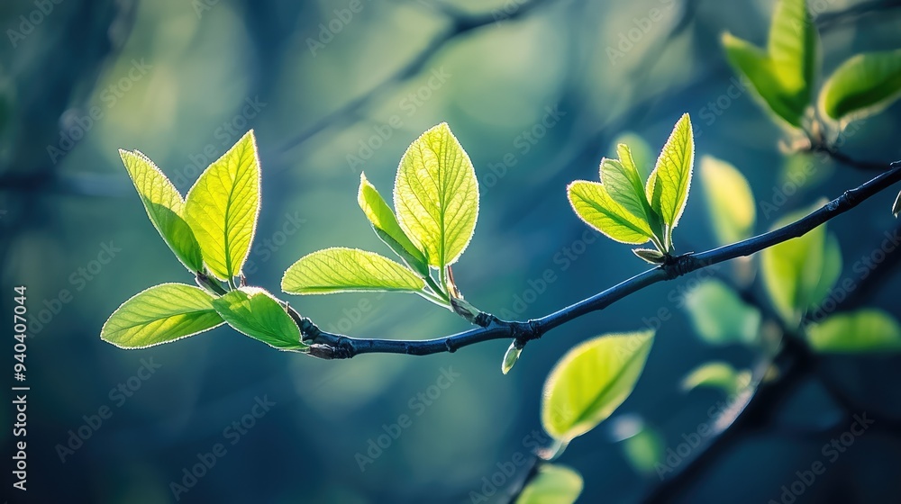 Fresh green leaves unfolding in springtime Fresh green leaves unfolding in springtime