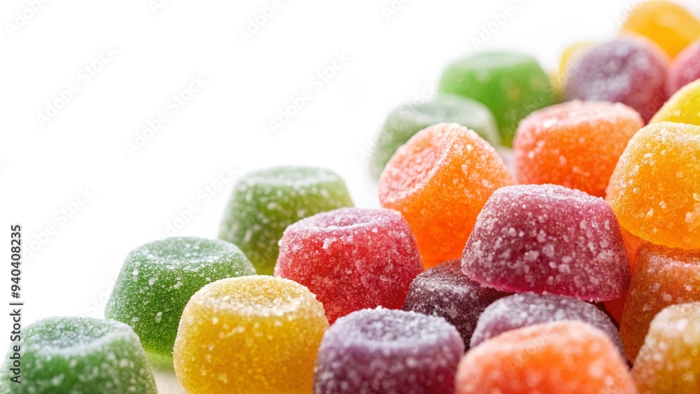Colorful sweet marmalade jelly candies on a white background, sugary, vibrant, assorted, fruity, delicious, gummy, treats Colorful sweet marmalade jelly candies on a white background, sugary, vibrant, assorted, fruity, delicious, gummy, treats