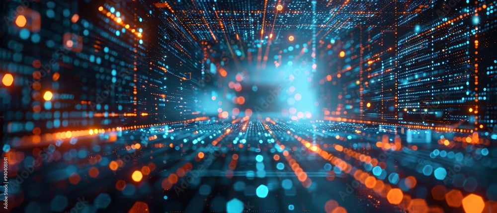 Futuristic Hologram of Cloud Computing Showing Synchronized Data Transfer Futuristic Hologram of Cloud Computing Showing Synchronized Data Transfer