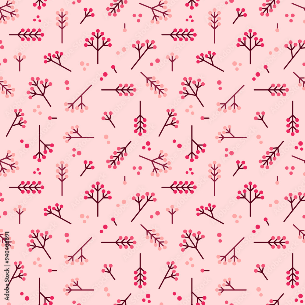 Simple berry or flower seamless pattern vector. Red berries on pink background. simply geometric design for fabric, textile, baby dress, kid cloth, print, cover, wrapping, paper, card, decor. Simple berry or flower seamless pattern vector. Red berries on pink background. simply geometric design for fabric, textile, baby dress, kid cloth, print, cover, wrapping, paper, card, decor.