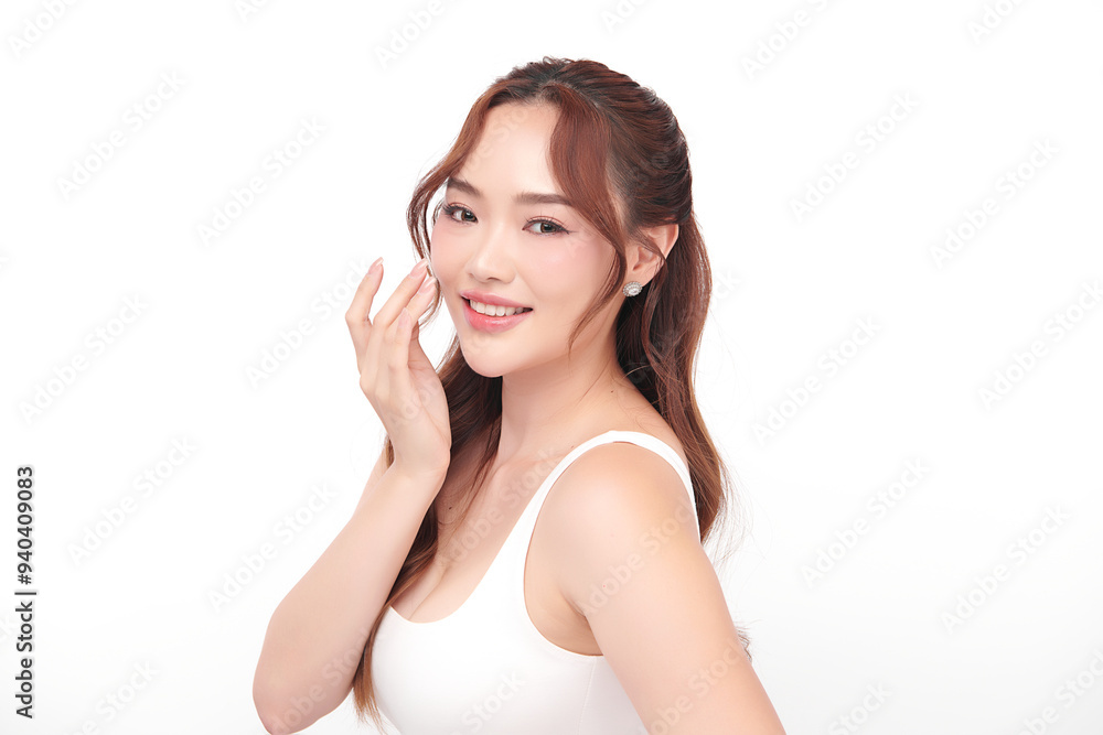 Beautiful young asian woman with clean fresh skin on white background, Face care, Facial treatment, Cosmetology, beauty and spa, Asian women portrait. Beautiful young asian woman with clean fresh skin on white background, Face care, Facial treatment, Cosmetology, beauty and spa, Asian women portrait.