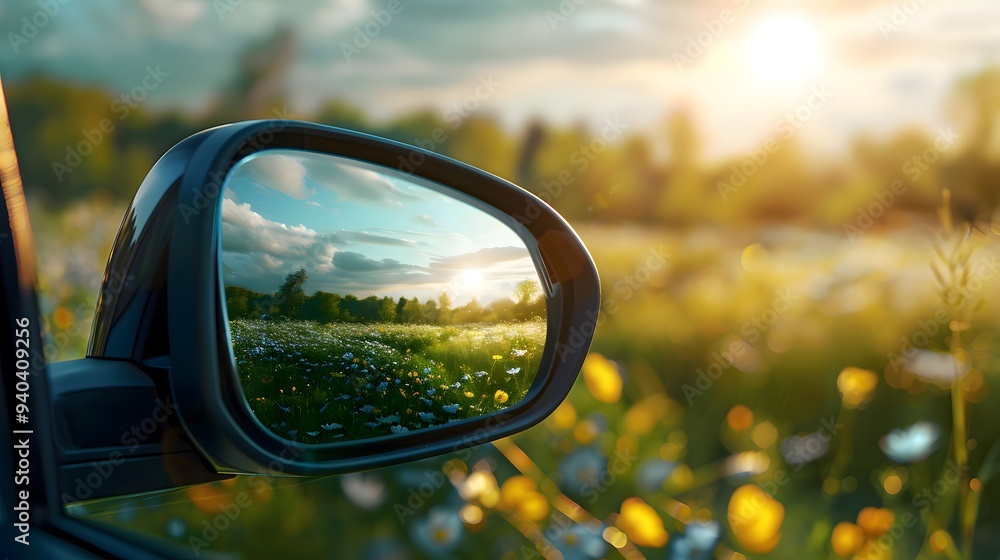 Sunset Reflected in a Rearview Mirror Sunset Reflected in a Rearview Mirror