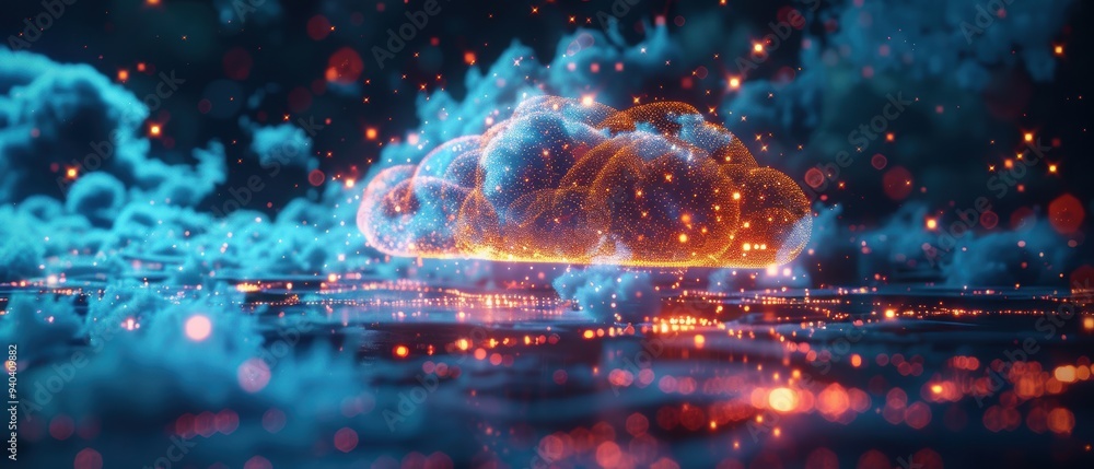 Futuristic Hologram Displaying Synchronized Data in Cloud Network Futuristic Hologram Displaying Synchronized Data in Cloud Network