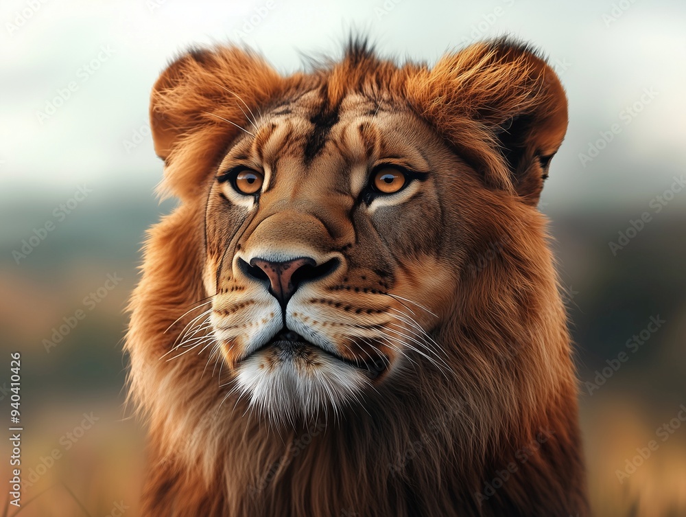 Fototapeta premium Lion Wildlife Close Up, African Big Cat in Savanna