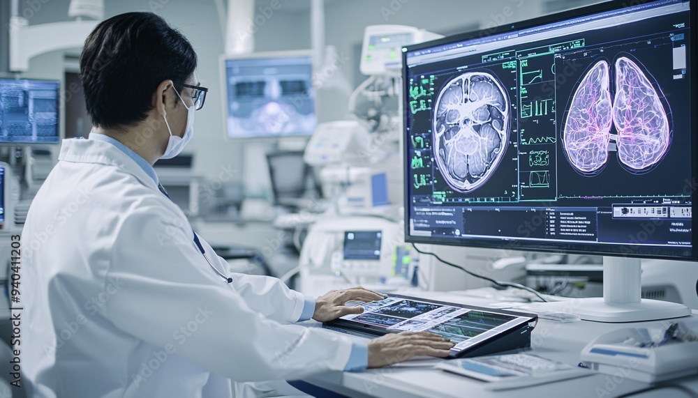 Doctor physician analysis disease on smart technology screen Doctor physician analysis disease on smart technology screen