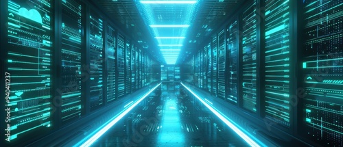 Futuristic  Hologram of Secure Data in Cloud Storage Concept