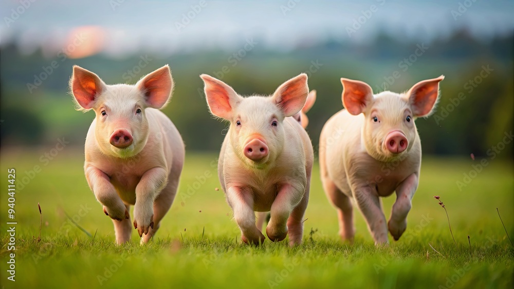 Three pigs running in a field, pigs, animals, farm, cute, running, fast, playful, outdoors, nature, motion Three pigs running in a field, pigs, animals, farm, cute, running, fast, playful, outdoors, nature, motion