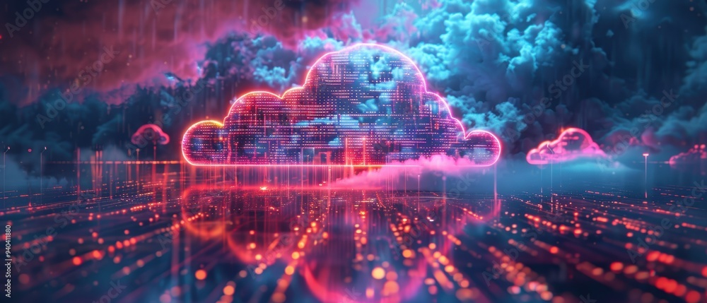 Futuristic Hologram Displaying Interactive Cloud Computing Data Futuristic Hologram Displaying Interactive Cloud Computing Data