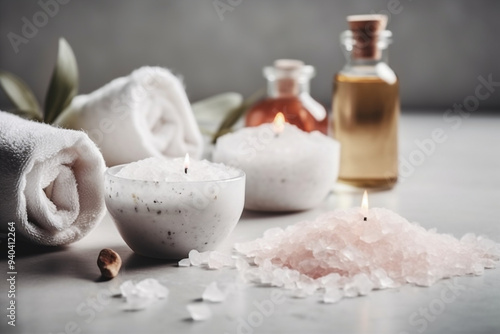 A Spa Stone Beauty Treatment with Essential Oils and sea salts. generative ai.