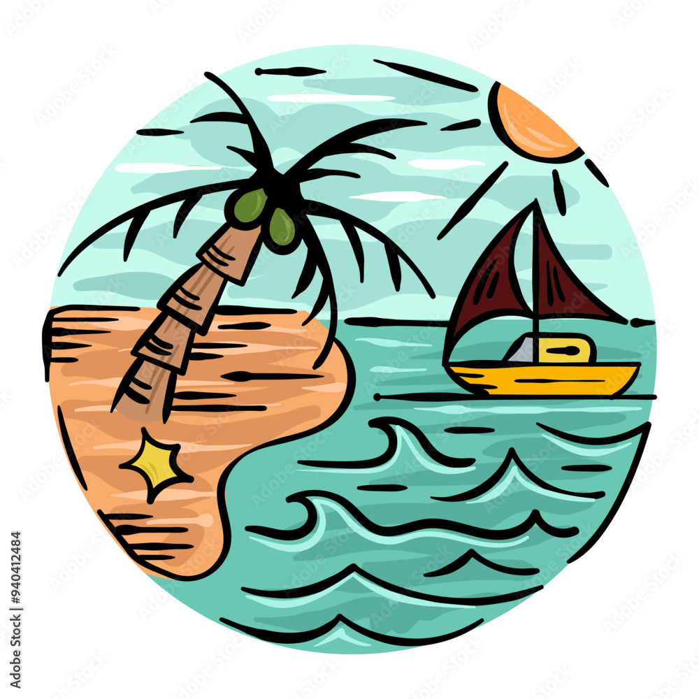 Sunny Beach Hand Drawing Illustration Sunny Beach Hand Drawing Illustration