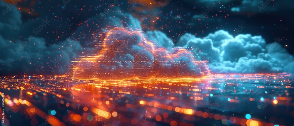 Futuristic Hologram Display of Cloud Network Technology Futuristic Hologram Display of Cloud Network Technology