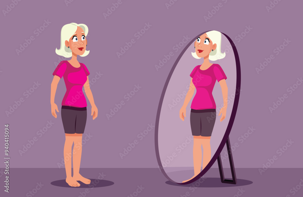 Happy Woman Looking in the Mirror Vector Cartoon Illustration. Self-confident lady feeling body positive
Happy Woman Looking in the Mirror Vector Cartoon Illustration. Self-confident lady feeling body positive