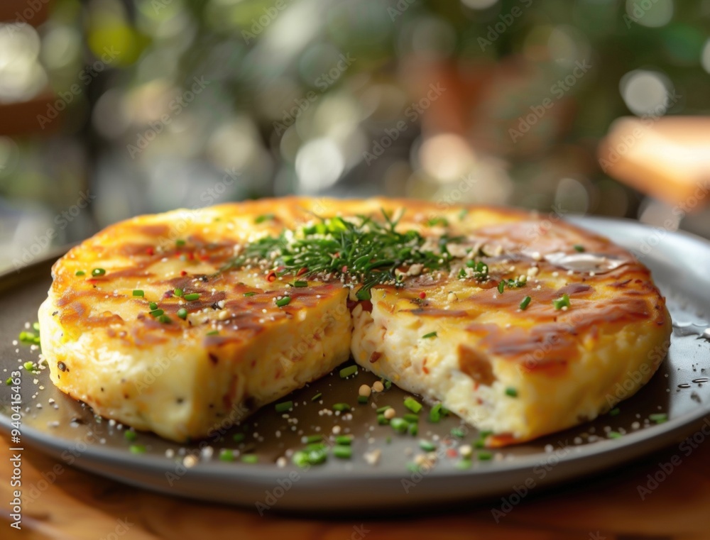 Elegant Plating of Traditional Spanish Tortilla in High End Restaurant, Gourmet Omelette Elegant Plating of Traditional Spanish Tortilla in High End Restaurant, Gourmet Omelette