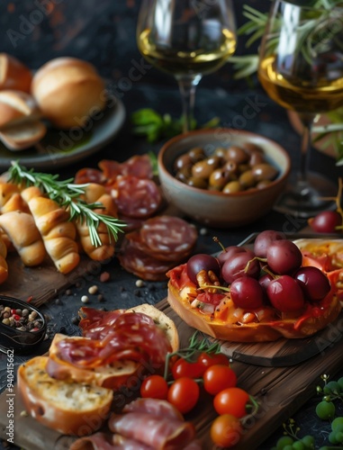 Spanish tapas on dark background