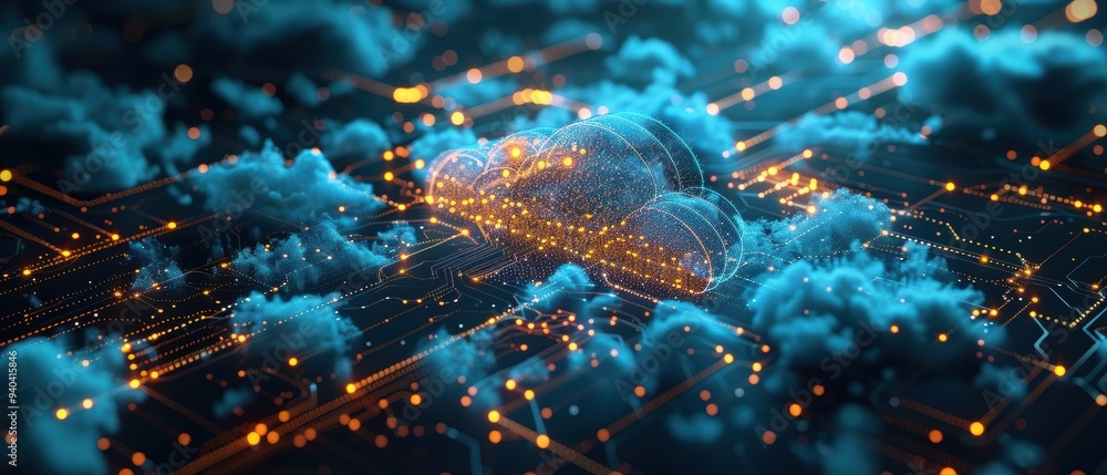 Futuristic Hologram Displaying Cloud Computing Network in Futuristic Hologram Displaying Cloud Computing Network in
