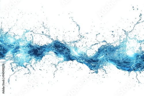 Dynamic splash of blue water with white background capturing fluid motion and freshness, perfect for design and commercial use.