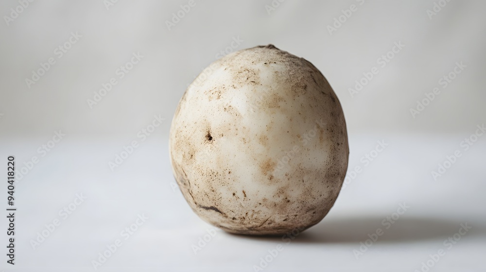 Fototapeta premium 61. A close-up of a single jicama seed on a white backdrop