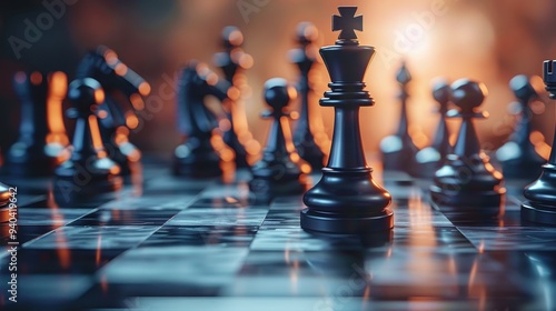 Wallpaper Mural Chessboard with Black King in Focus Torontodigital.ca