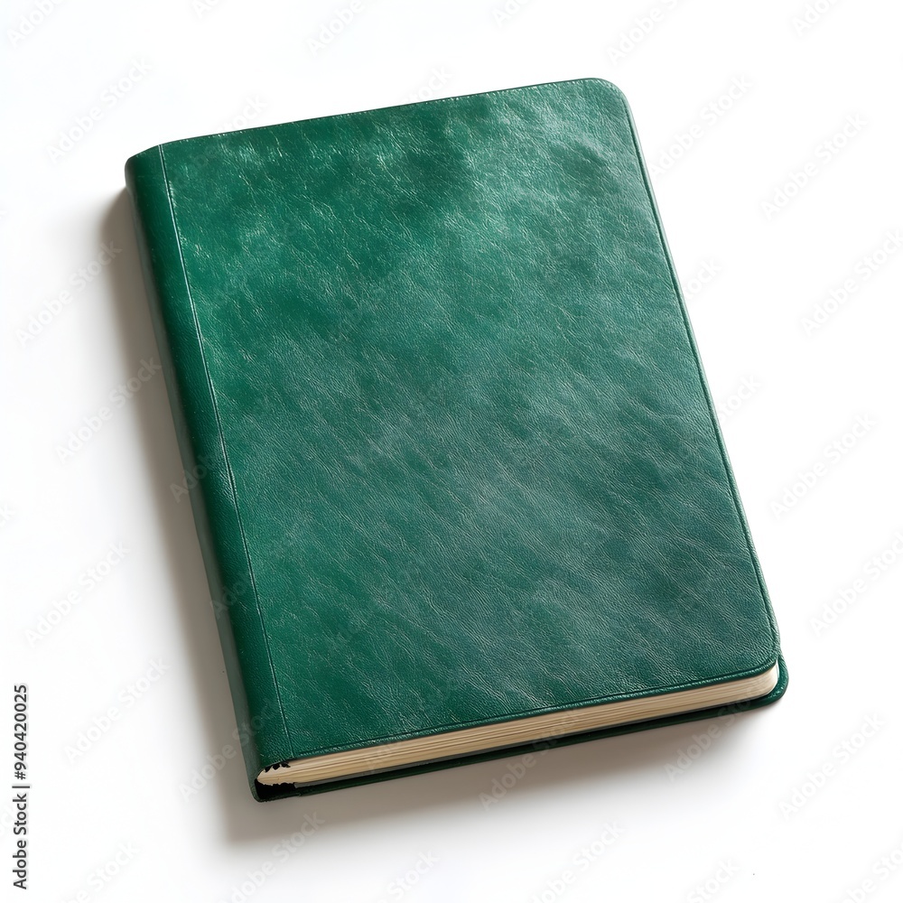 A green notebook placed at the center of a clean minimalist white background showcasing a simple and elegant office or stationery item for business education or personal use A green notebook placed at the center of a clean minimalist white background showcasing a simple and elegant office or stationery item for business education or personal use