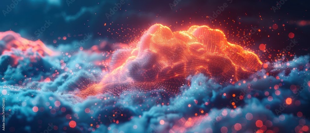 Futuristic Cloud Computing Network in Hologram with Luminous Connections Abstract Background Futuristic Cloud Computing Network in Hologram with Luminous Connections Abstract Background