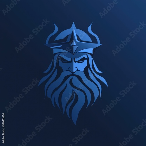 Mythical sea deity with trident and fierce expression