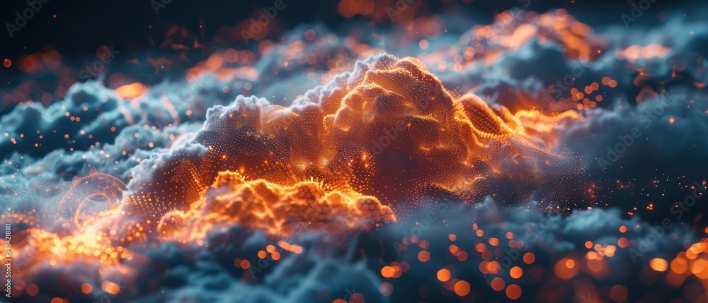 Futuristic Virtual Cloud Network Hologram with Glowing Data Paths Futuristic Virtual Cloud Network Hologram with Glowing Data Paths