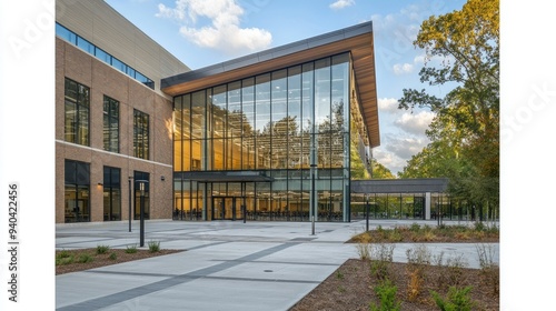 Modern university building with glass walls