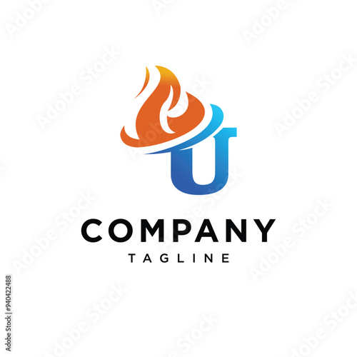 Letter U Flame logo icon vector