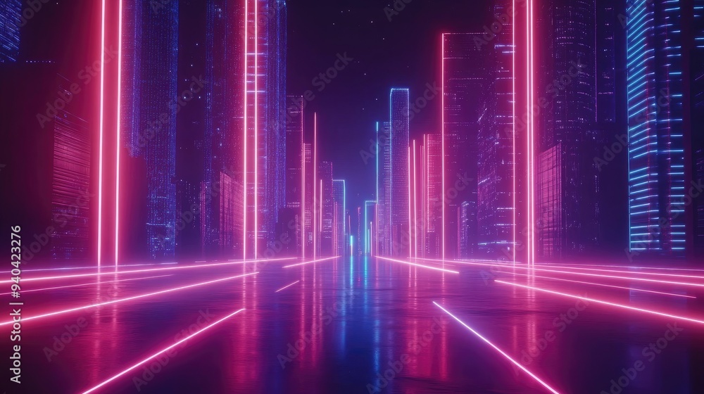 urban architecture, cityscape with space and neon light effect urban architecture, cityscape with space and neon light effect