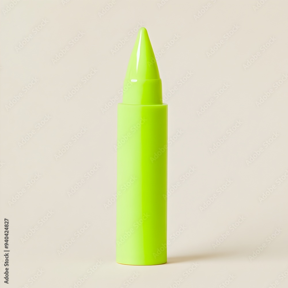 Upright green highlighter marker standing alone in the center of a simple lightweight studio background Office and school supply image showing a vibrant colorful stationery item in a minimalist Upright green highlighter marker standing alone in the center of a simple lightweight studio background Office and school supply image showing a vibrant colorful stationery item in a minimalist
